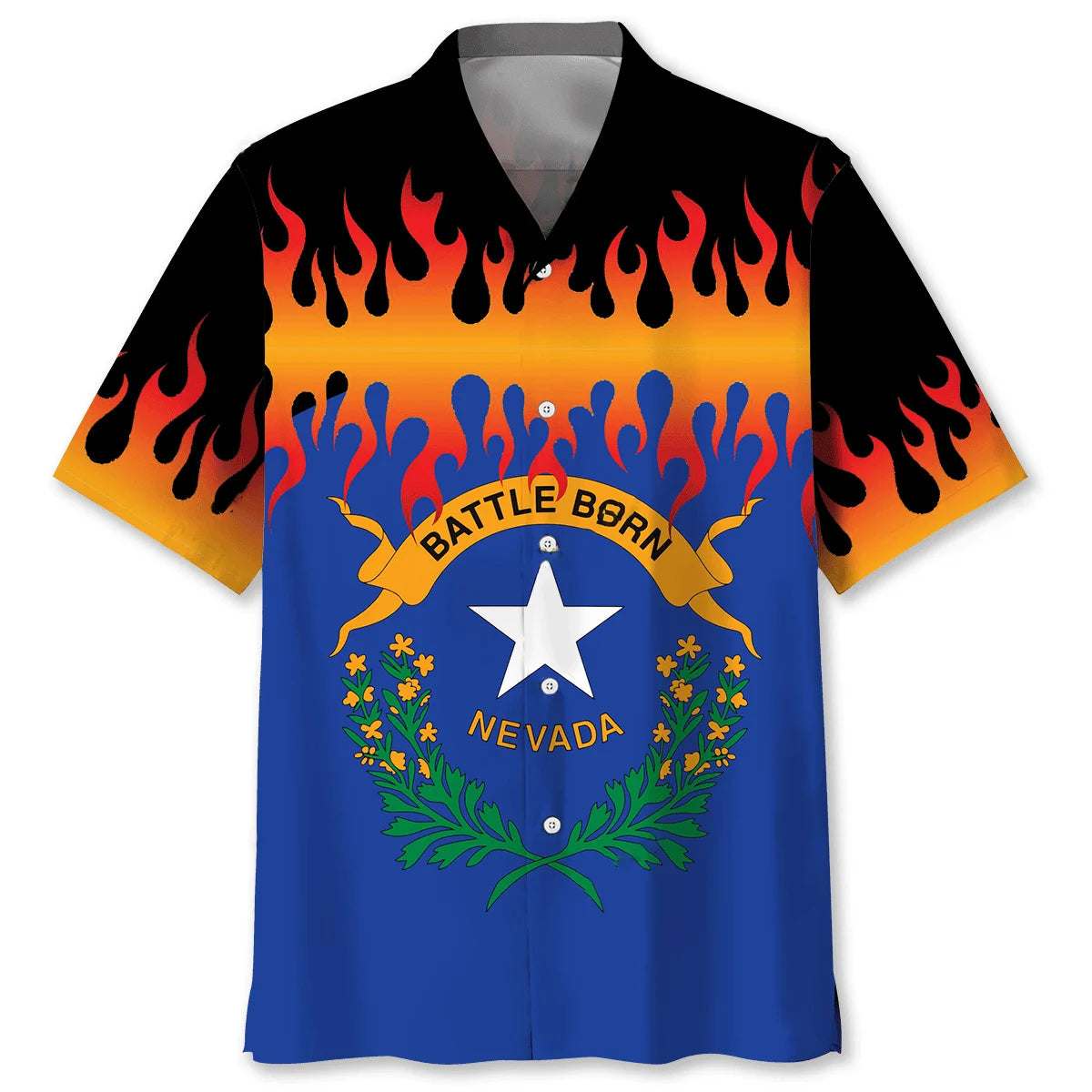 Nevada State Flames Hawaiian Shirt, custom shirt gift for men (view 4)