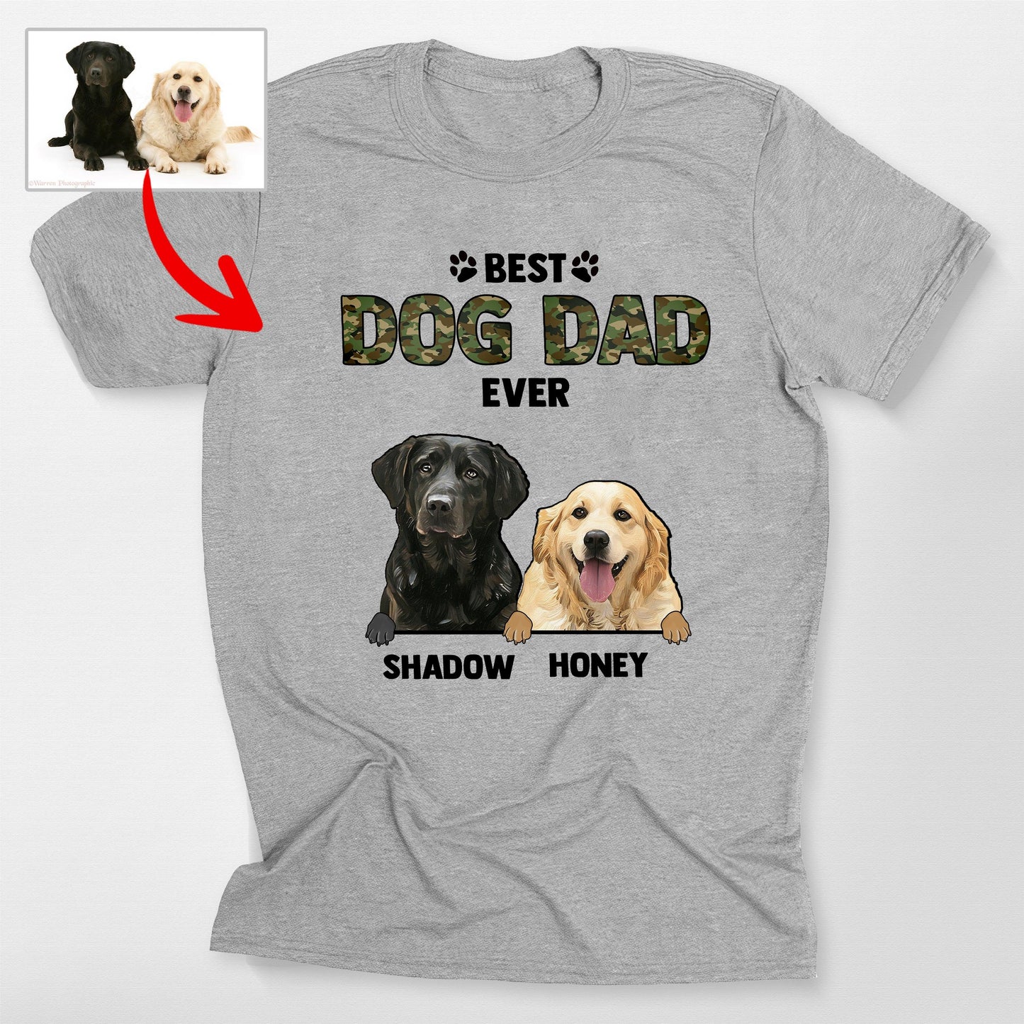 Best Dog Dad Ever Custom Bella Canvas Shirt Wi, custom pet portrait gift for pet lovers