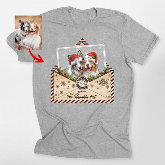 Christmas Envelope to Santa Custom Dog Bella Canvas, custom pet portrait gift for pet lovers