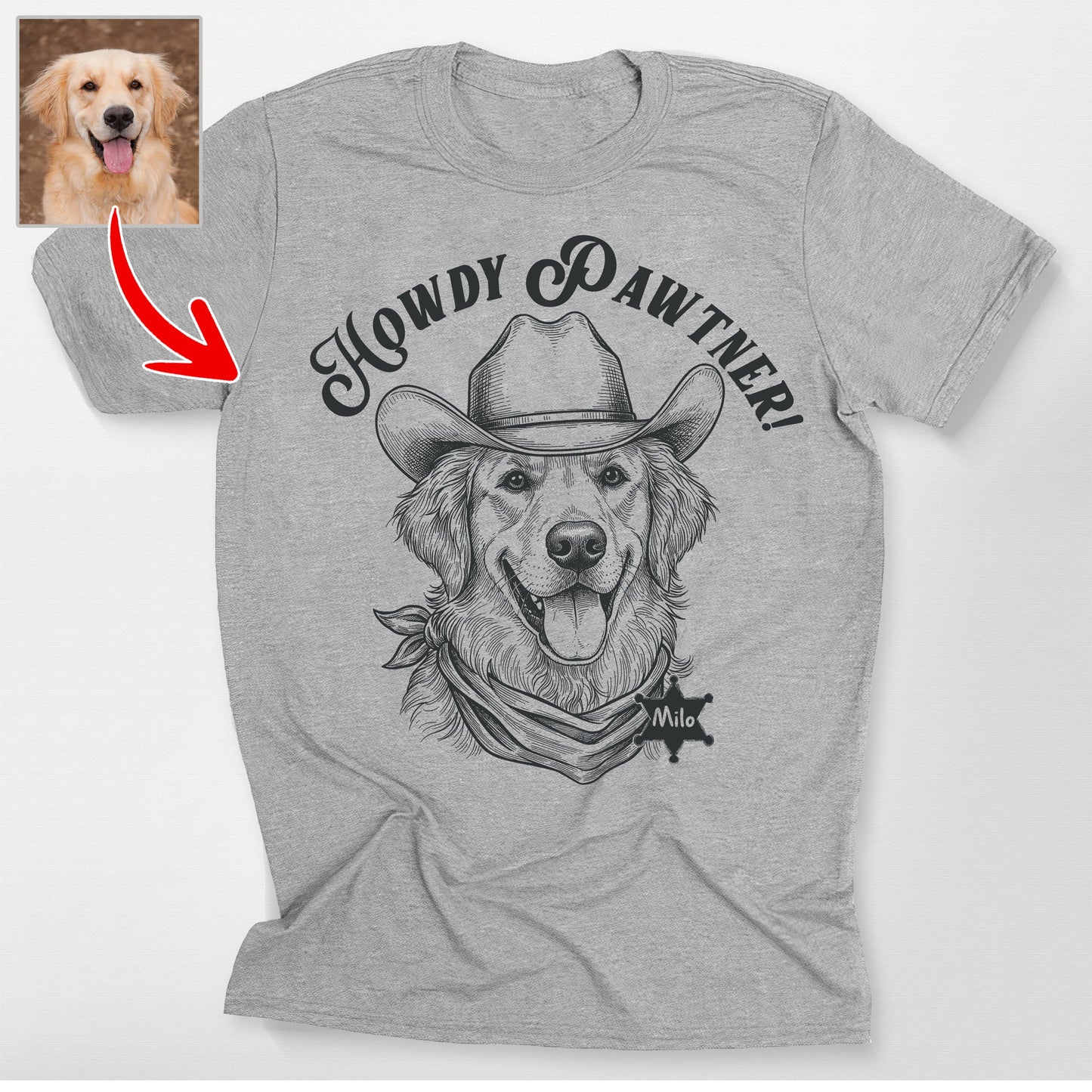 Custom Cowboy Dog Sketch Bella Canvas T-Shirt, custom pet portrait gift for pet lovers