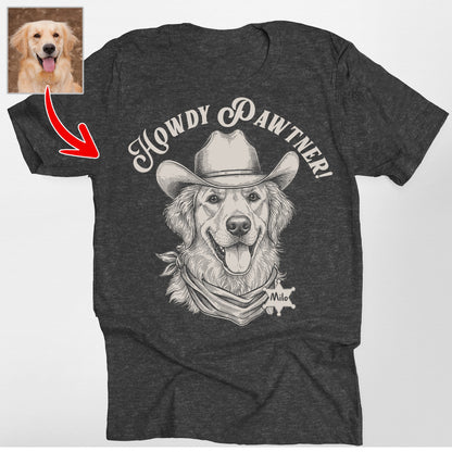 Custom Cowboy Dog Sketch Bella Canvas T-Shirt, custom pet portrait gift for pet lovers (view 2)