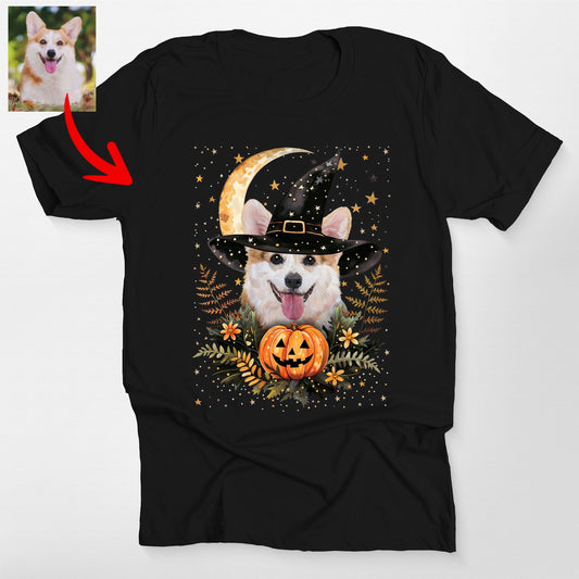 Custom Dog Bella Canvas Halloween T-Shirt Witc, custom pet portrait gift for pet lovers