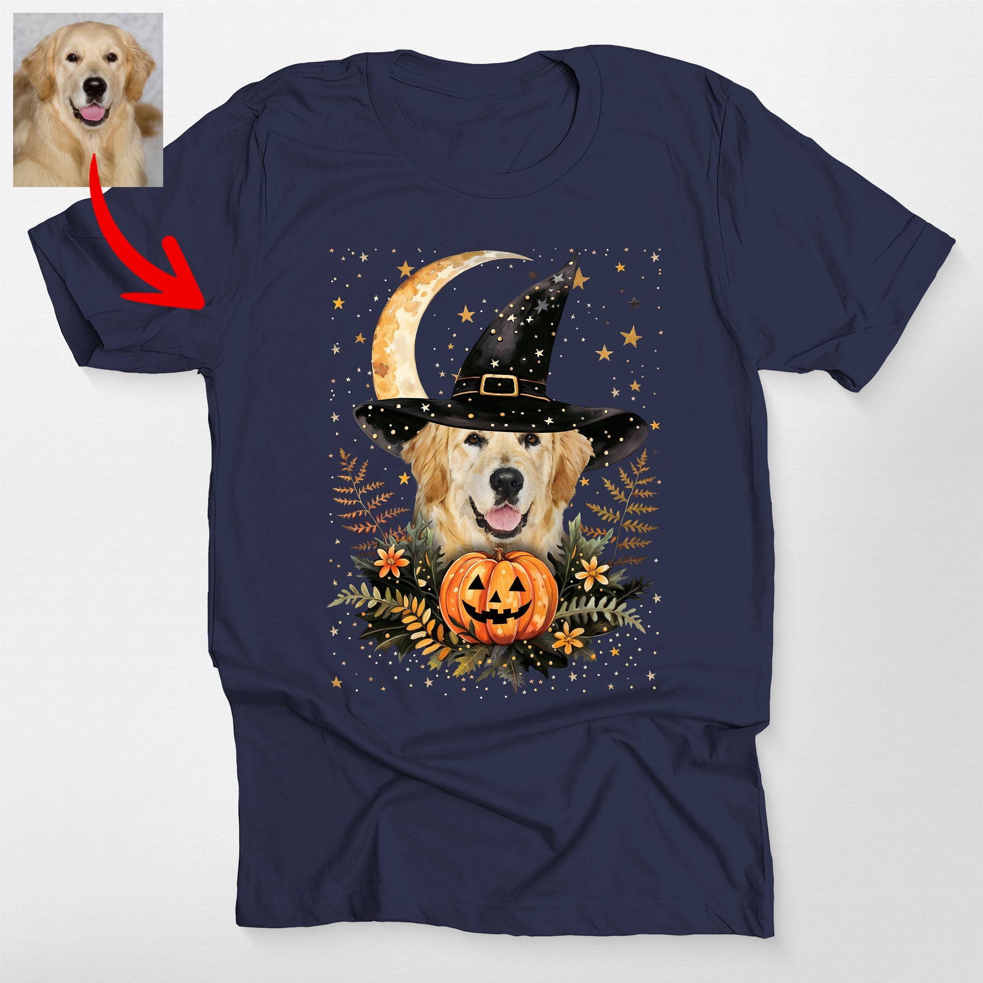Custom Dog Bella Canvas Halloween T-Shirt Witc, custom pet portrait gift for pet lovers (view 3)