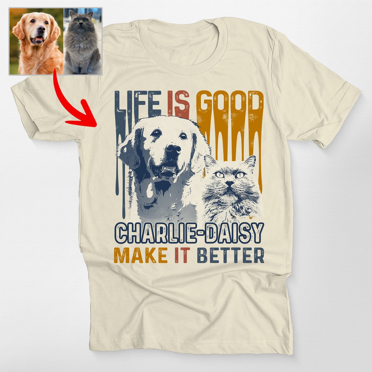 Custom Dog Bella Canvas T-Shirt Life is Good D, custom pet portrait gift for pet lovers (view 3)