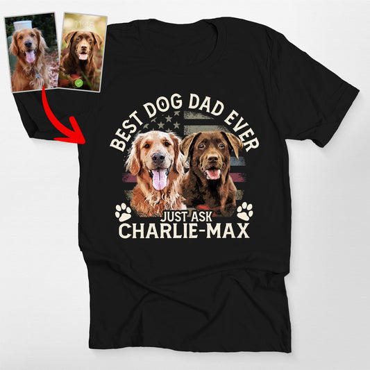 Custom Dog Dad Bella Canvas Shirt with Retro F, custom pet portrait gift for pet lovers