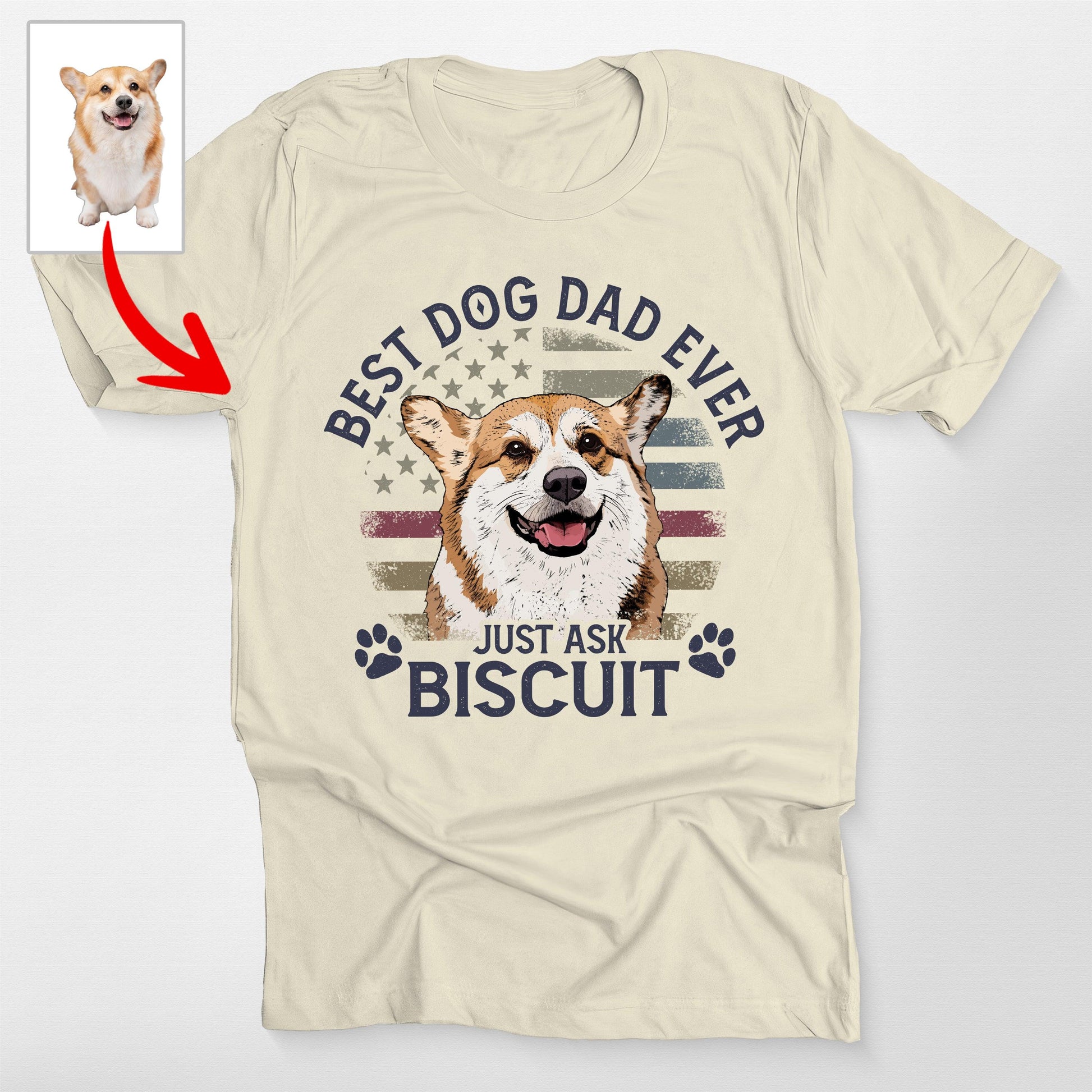 Custom Dog Dad Bella Canvas Shirt with Retro F, custom pet portrait gift for pet lovers (view 4)