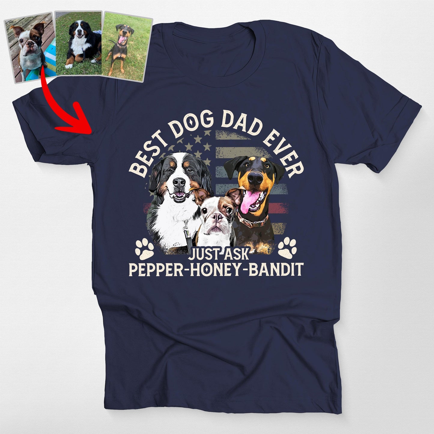 Custom Dog Dad Bella Canvas Shirt with Retro F, custom pet portrait gift for pet lovers (view 5)
