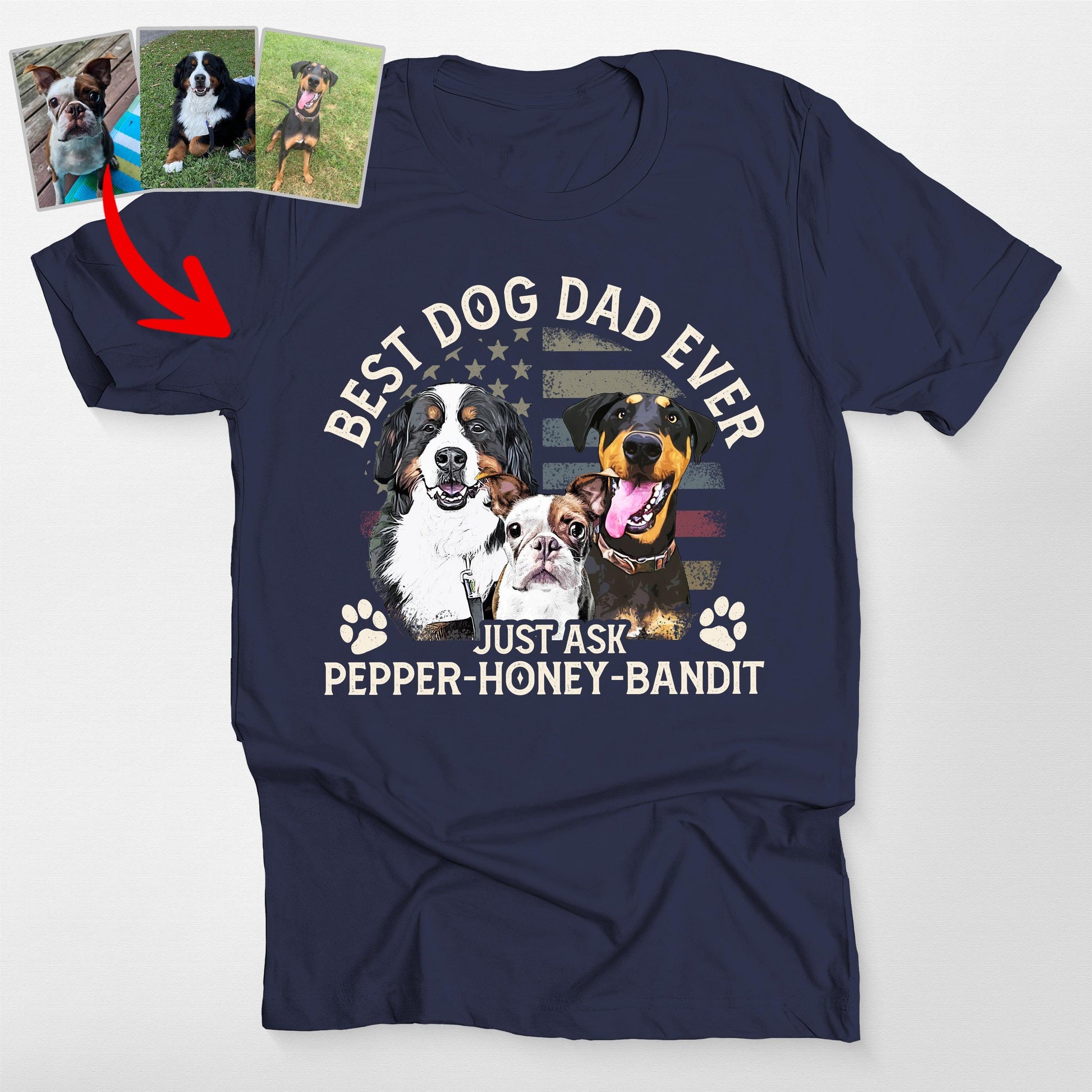 Custom Dog Dad Bella Canvas Shirt with Retro F, custom pet portrait gift for pet lovers (view 5)