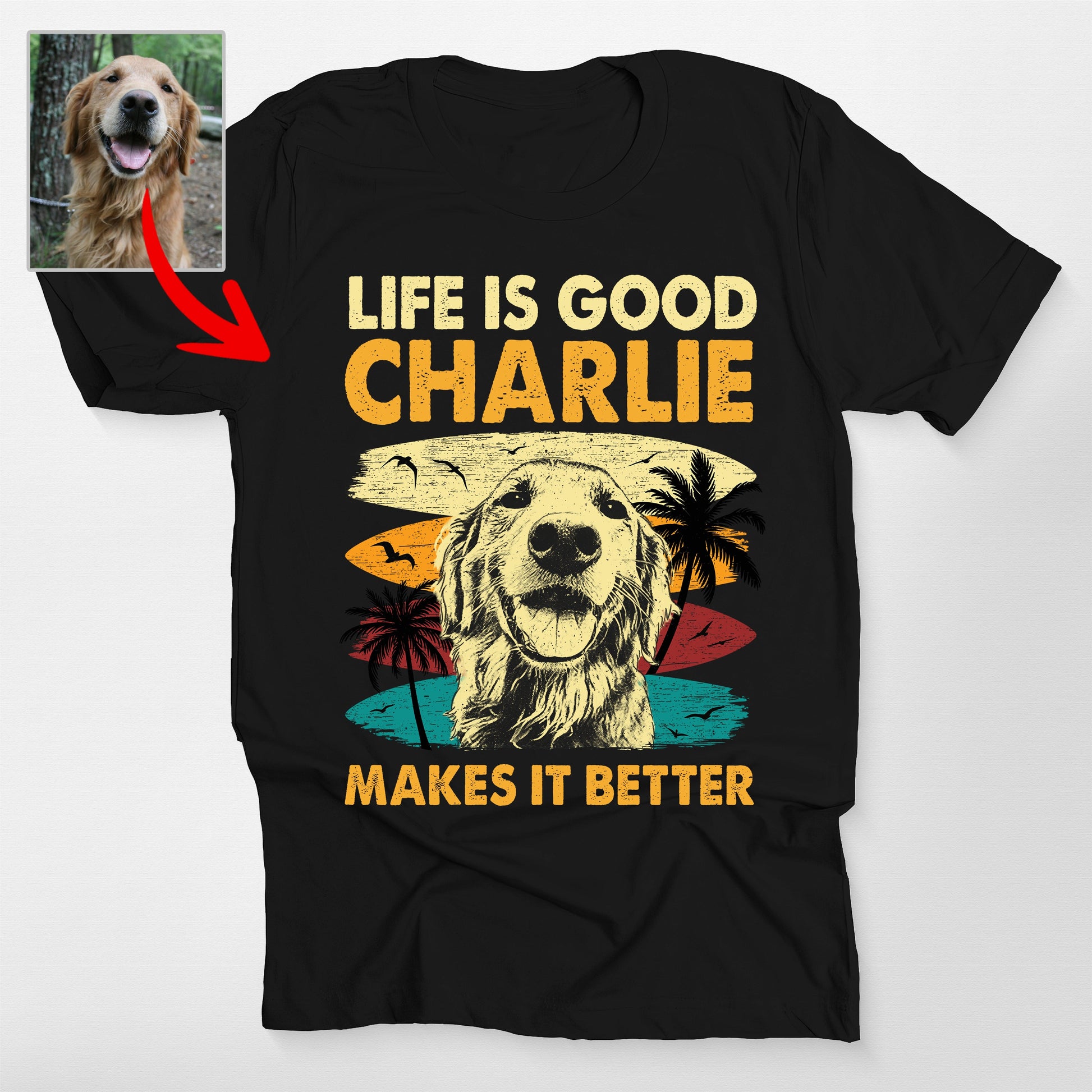 Custom Dog Makes Life Better Bella Canvas T-Shirt, custom pet portrait gift for pet lovers (view 2)