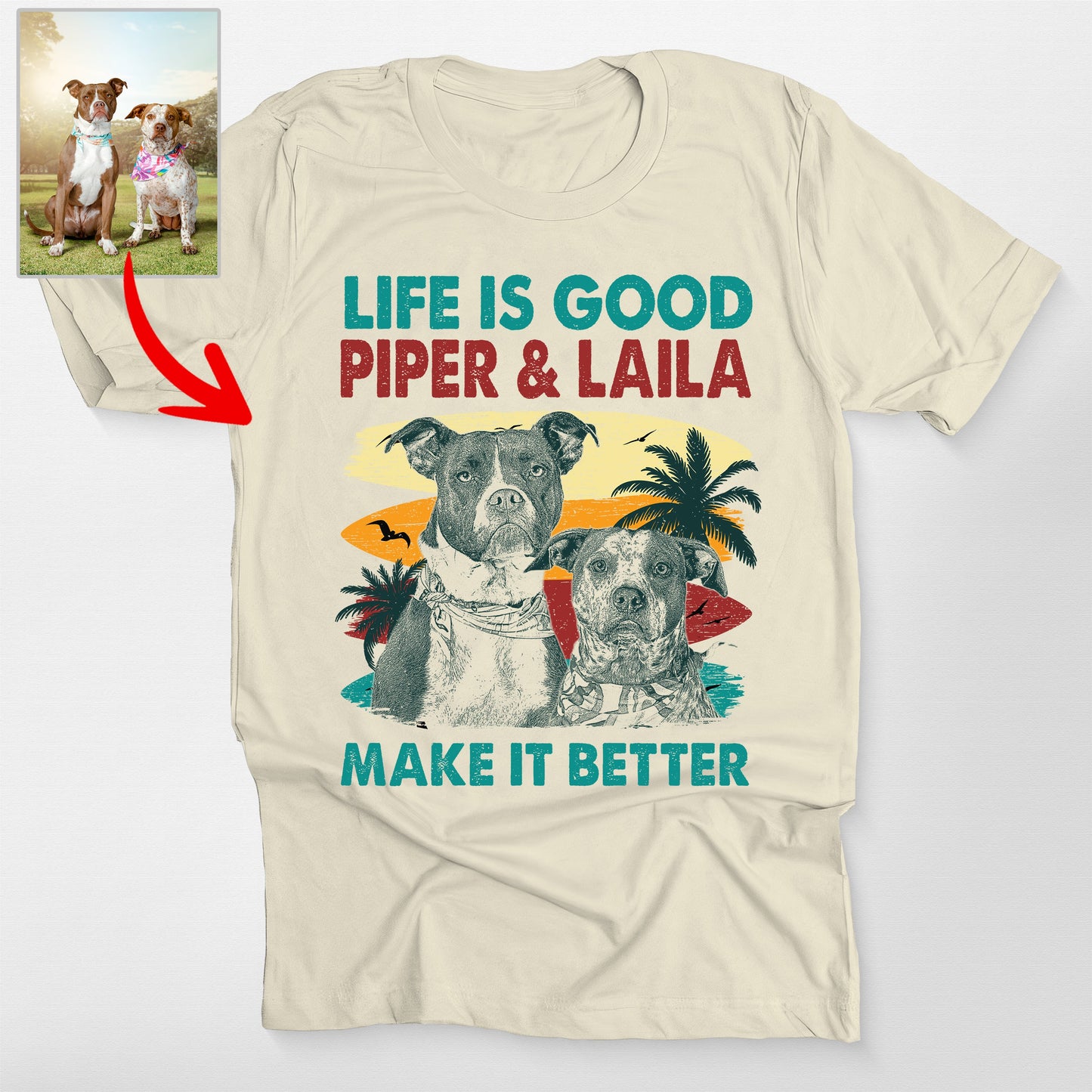 Custom Dog Makes Life Better Bella Canvas T-Shirt, custom pet portrait gift for pet lovers (view 6)