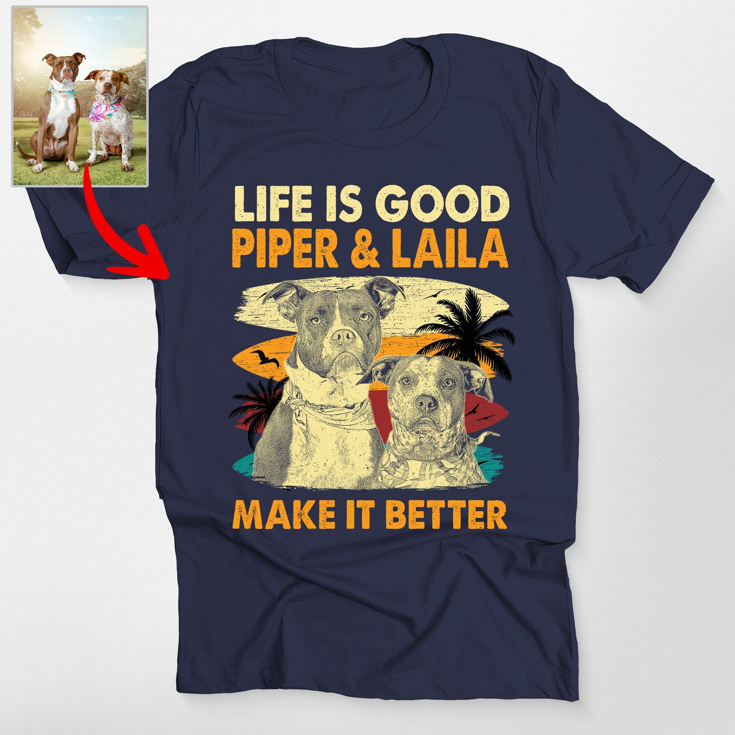 Custom Dog Makes Life Better Bella Canvas T-Shirt, custom pet portrait gift for pet lovers (view 7)