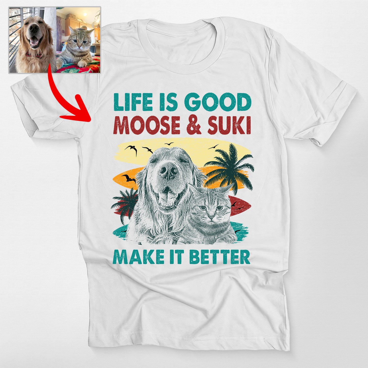 Custom Dog Makes Life Better Bella Canvas T-Shirt, custom pet portrait gift for pet lovers (view 9)