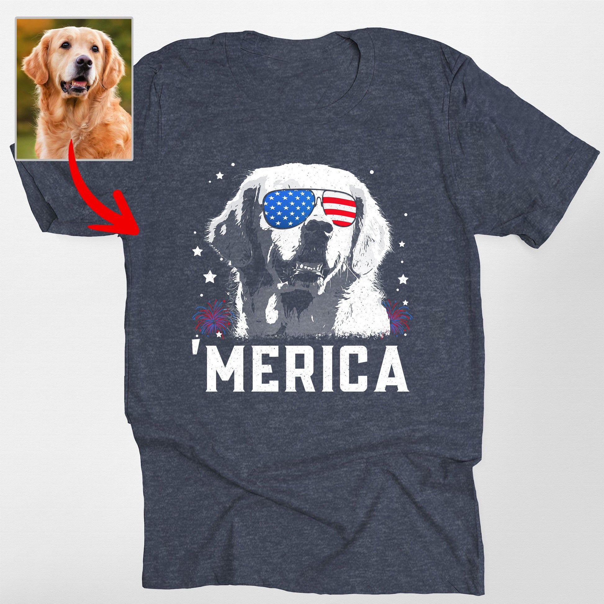 Custom Dog Merica Shirt Bella Canvas Tee for P, custom pet portrait gift for pet lovers (view 3)