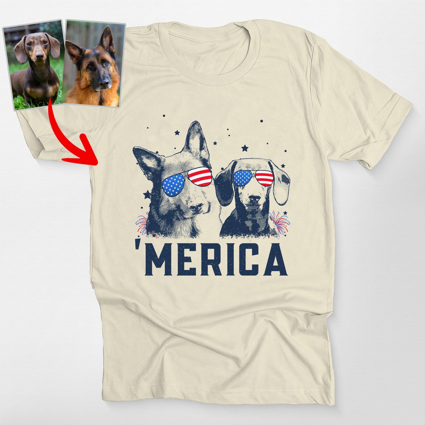 Custom Dog Merica Shirt Bella Canvas Tee for P, custom pet portrait gift for pet lovers (view 6)
