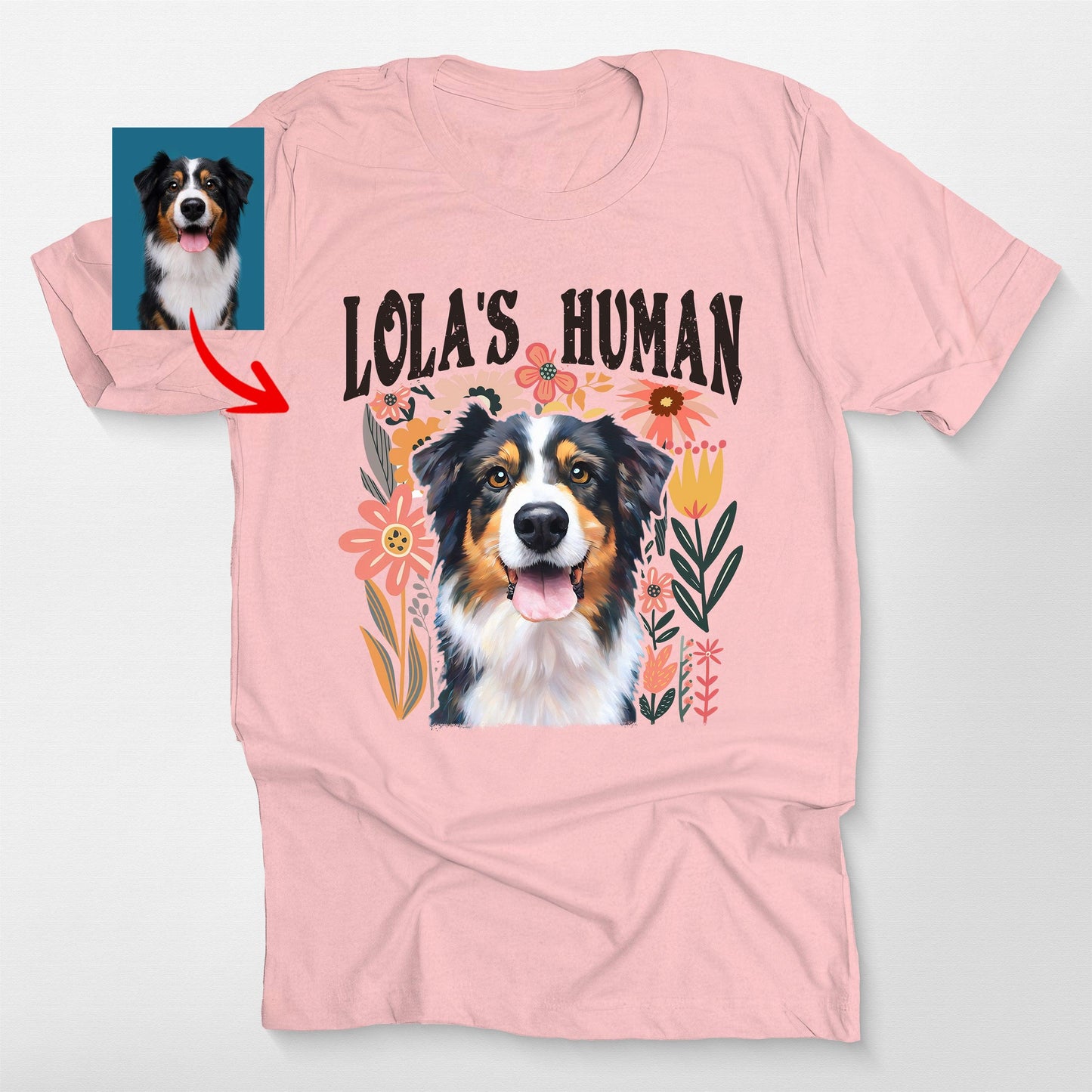 Custom Dog Mom Bella Canvas Shirt Floral Pet, custom pet portrait gift for pet lovers (view 9)