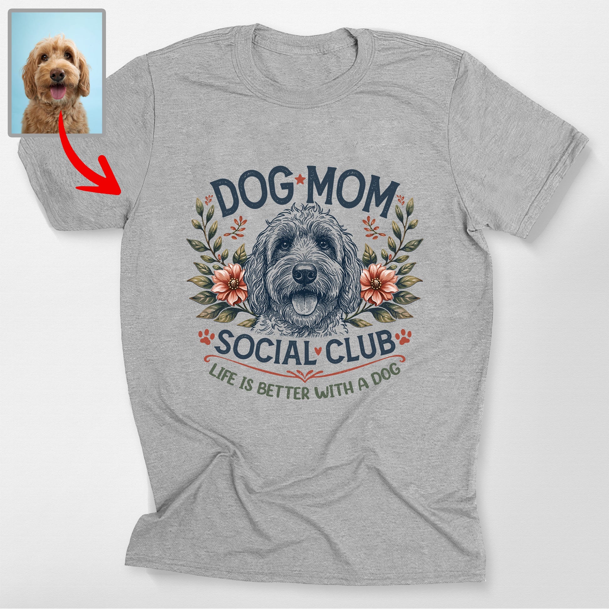 Custom Dog Mom Social Club Pet Bella Canvas T, custom pet portrait gift for pet lovers