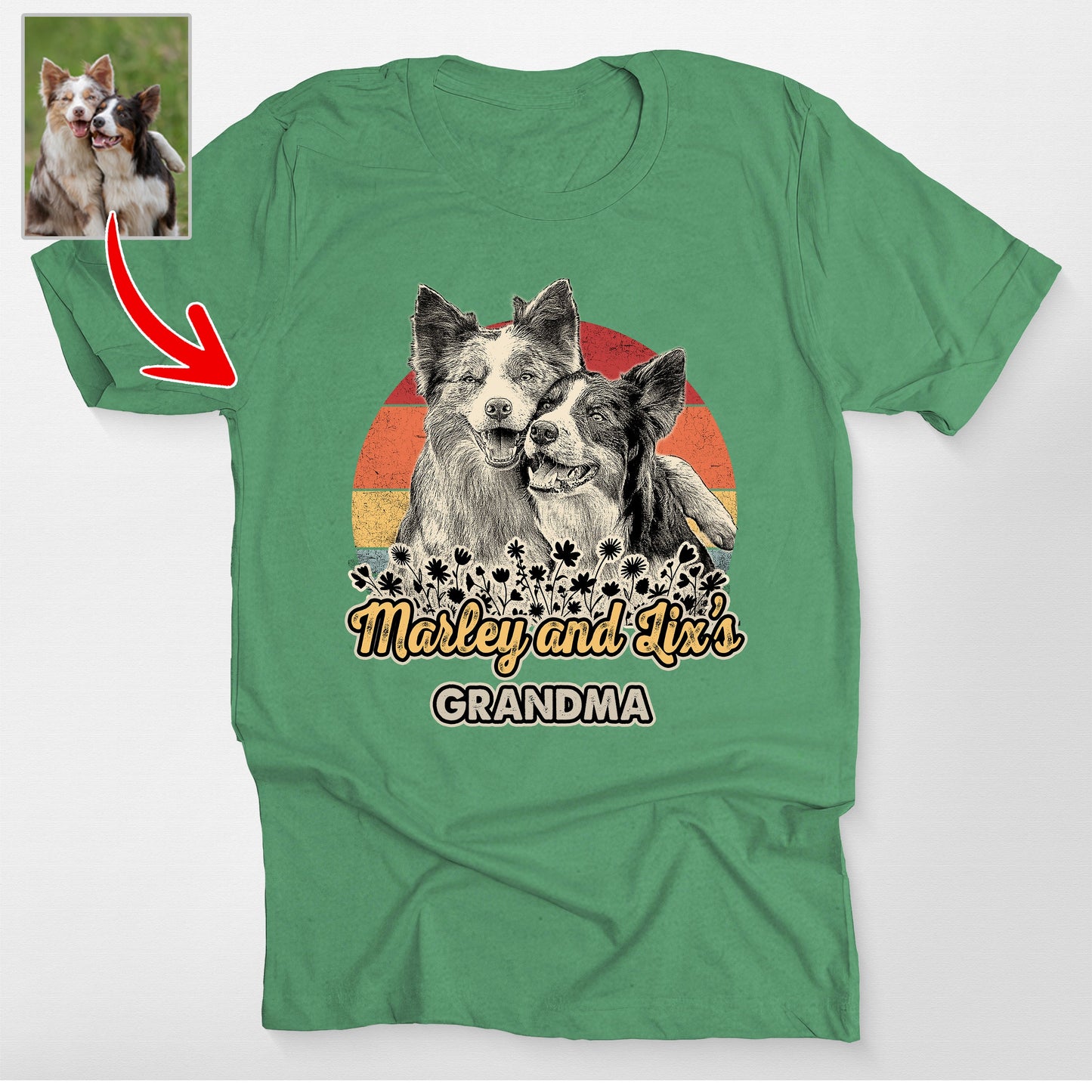 Custom Dog Portrait Retro Sunset Wildflower Be, custom pet portrait gift for pet lovers (view 3)