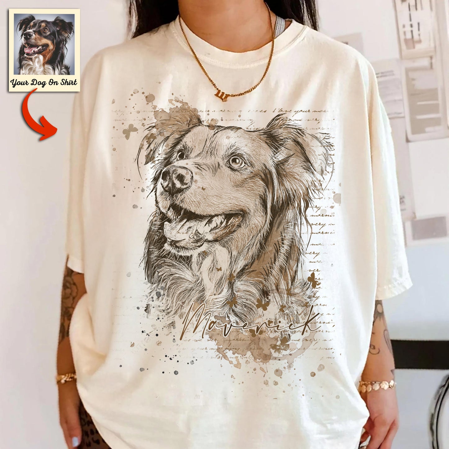 Custom Dog Portrait Sketch Style Bella Canvas, custom pet portrait gift for pet lovers (view 6)