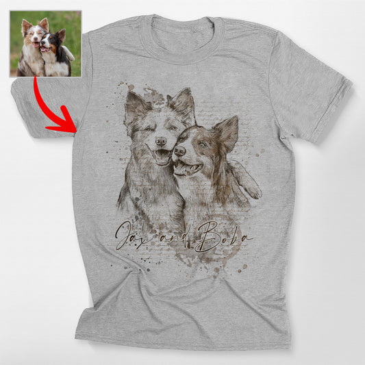 Custom Dog Portrait Sketch Style Bella Canvas, custom pet portrait gift for pet lovers
