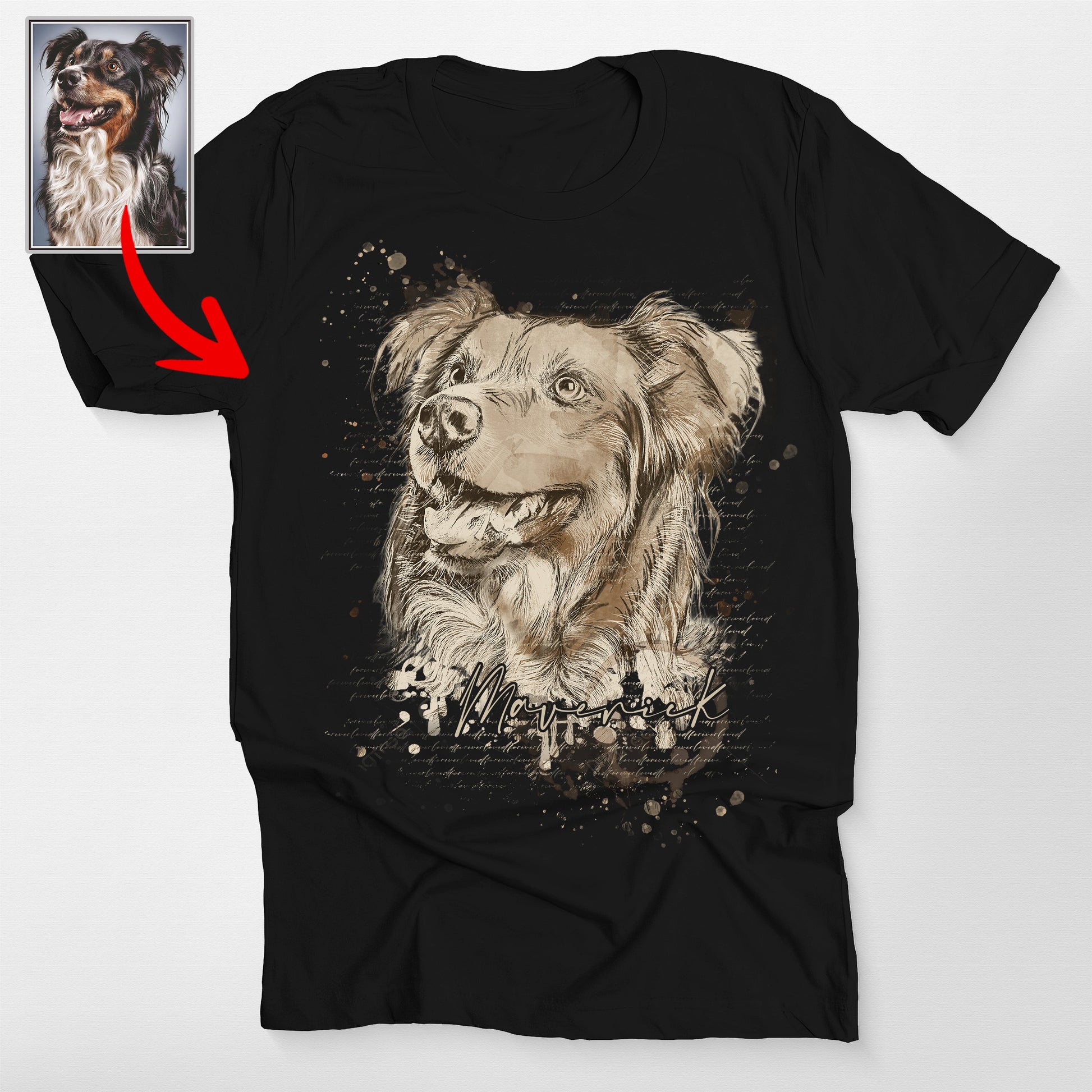 Custom Dog Portrait Sketch Style Bella Canvas, custom pet portrait gift for pet lovers (view 2)
