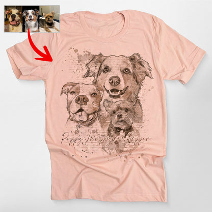 Custom Dog Portrait Sketch Style Bella Canvas, custom pet portrait gift for pet lovers (view 3)