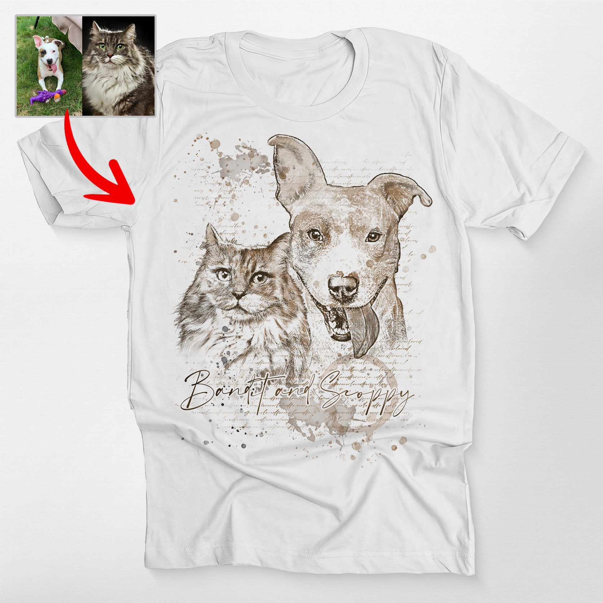 Custom Dog Portrait Sketch Style Bella Canvas, custom pet portrait gift for pet lovers (view 5)