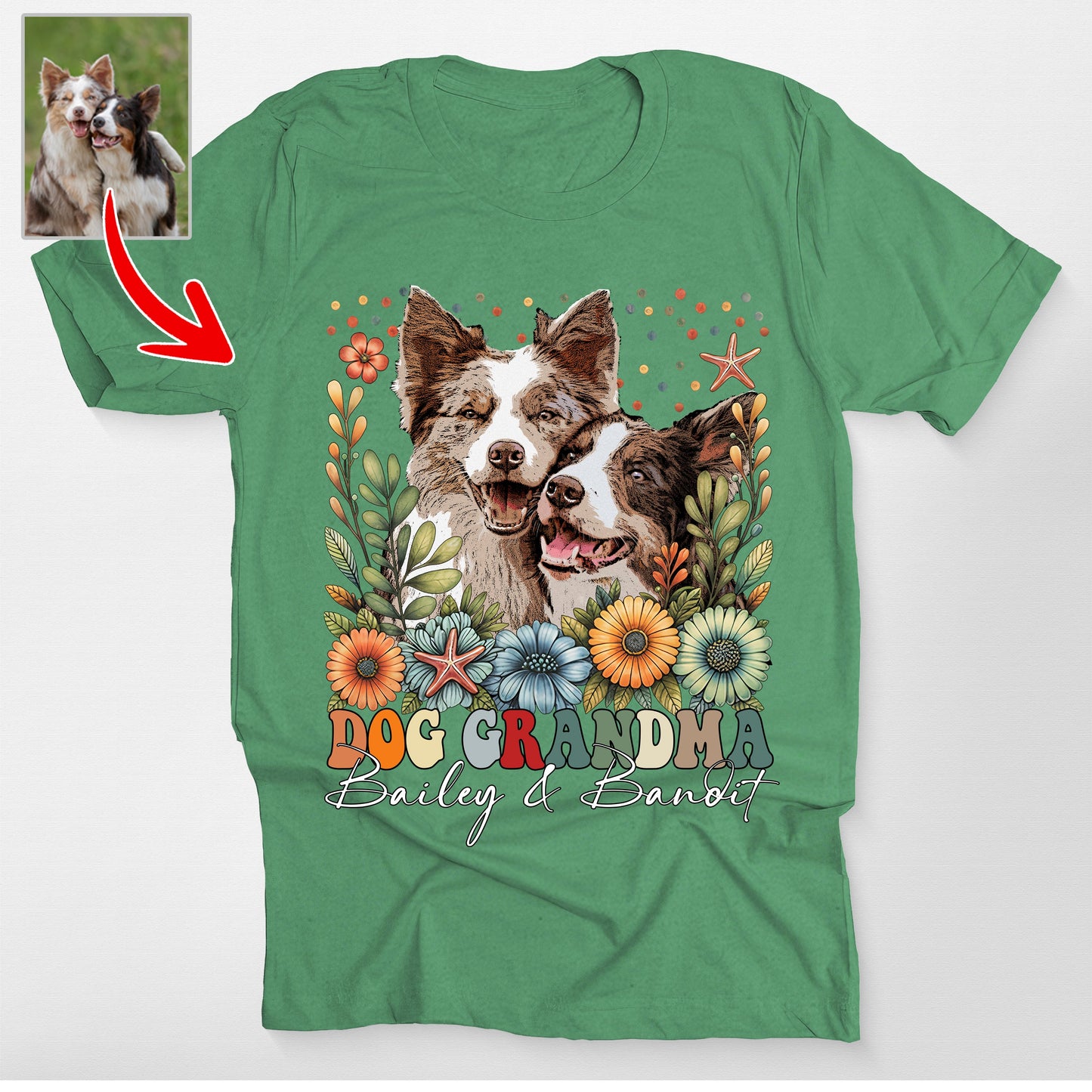 Custom Dog Portrait Wildflower Bella Canvas T, custom pet portrait gift for pet lovers (view 3)