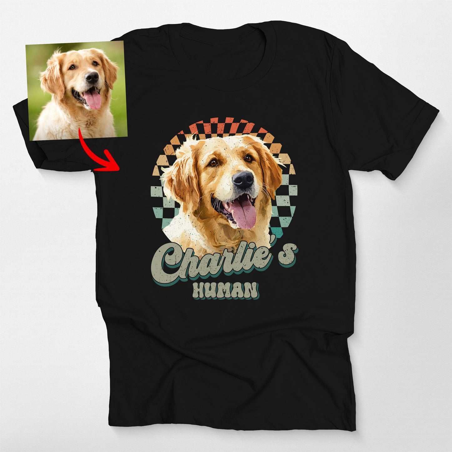Custom Dog Portrait with Retro Checkered in Be, custom pet portrait gift for pet lovers (view 2)