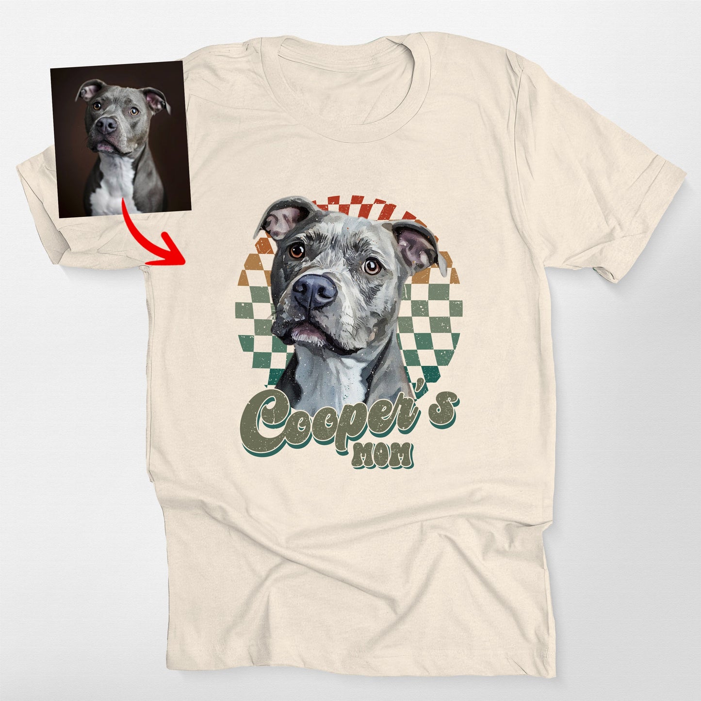 Custom Dog Portrait with Retro Checkered in Be, custom pet portrait gift for pet lovers (view 5)