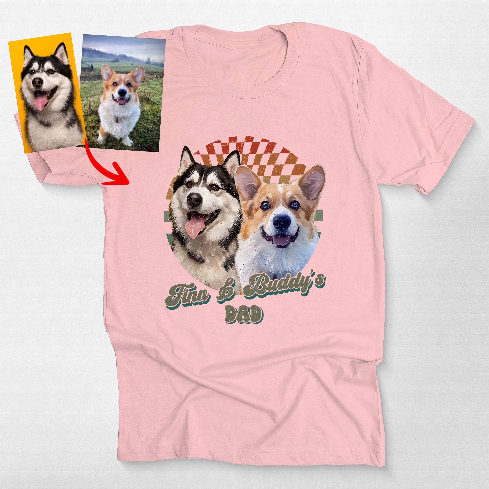 Custom Dog Portrait with Retro Checkered in Be, custom pet portrait gift for pet lovers (view 7)