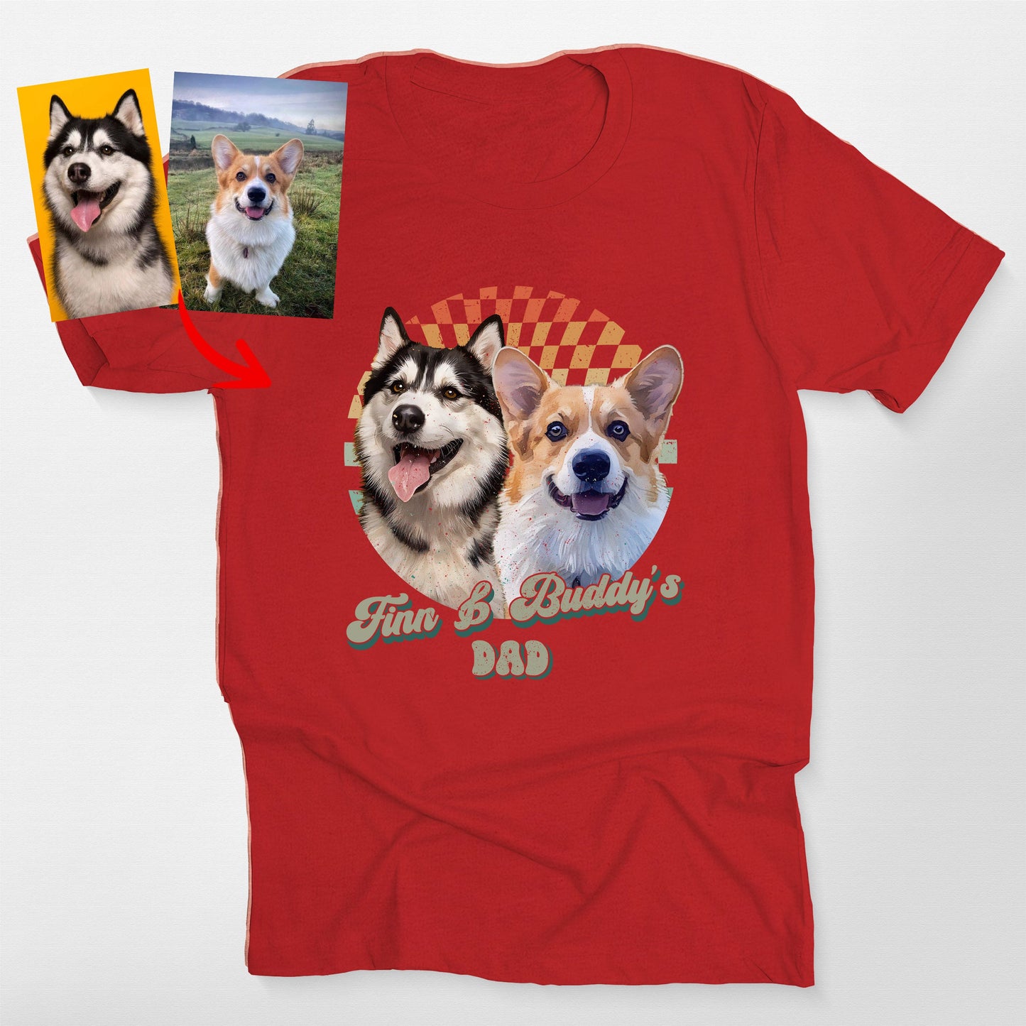 Custom Dog Portrait with Retro Checkered in Be, custom pet portrait gift for pet lovers (view 8)