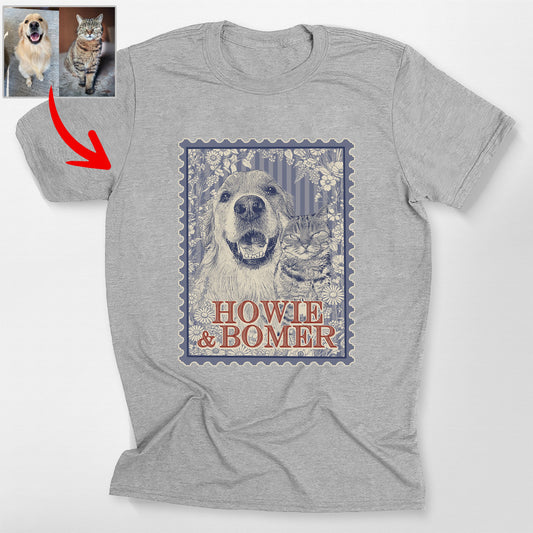Custom Dog Sketch in Floral Stamp Bella Canvas, custom pet portrait gift for pet lovers