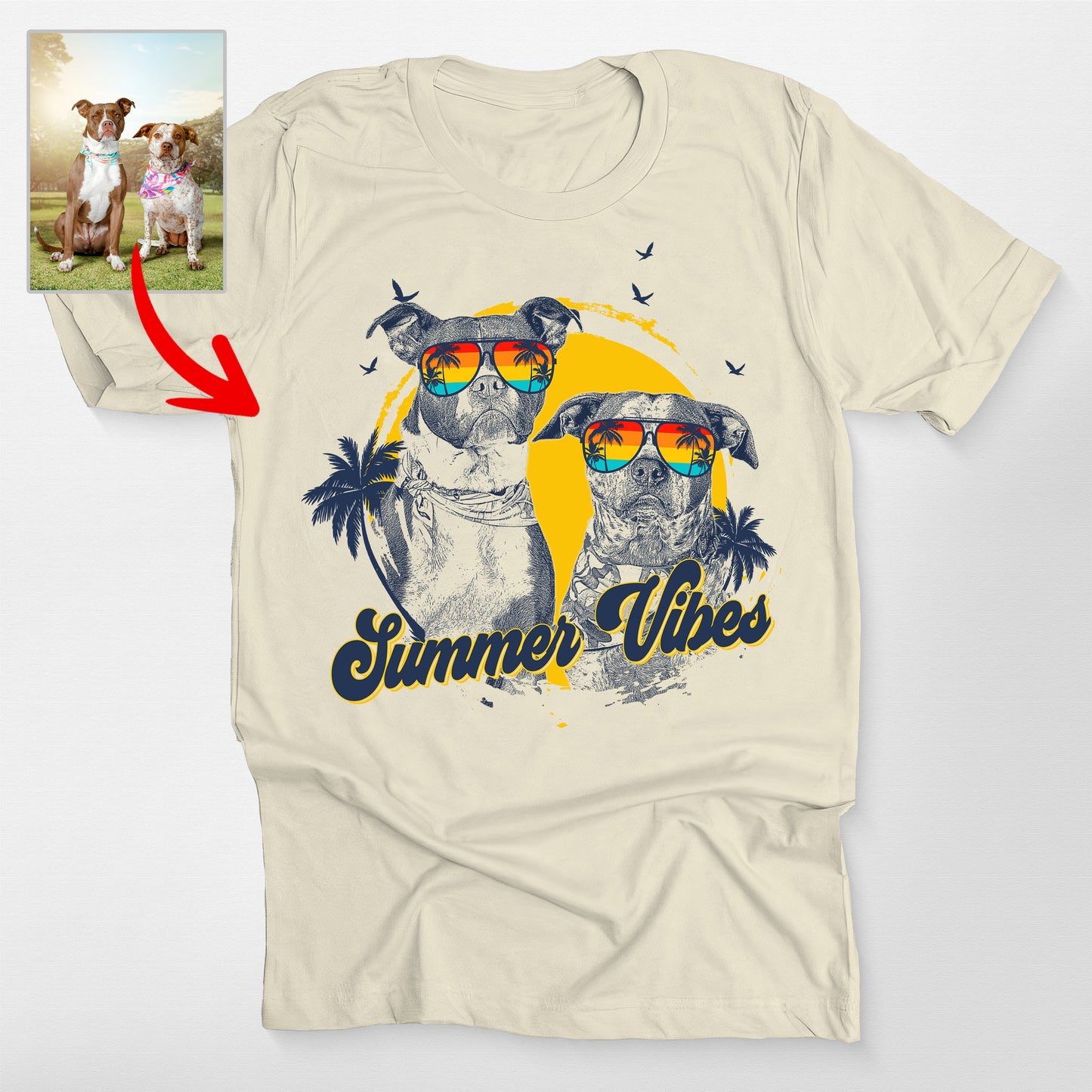 Custom Dog Summer Vibes Bella Canvas T-Shirt, custom pet portrait gift for pet lovers (view 6)