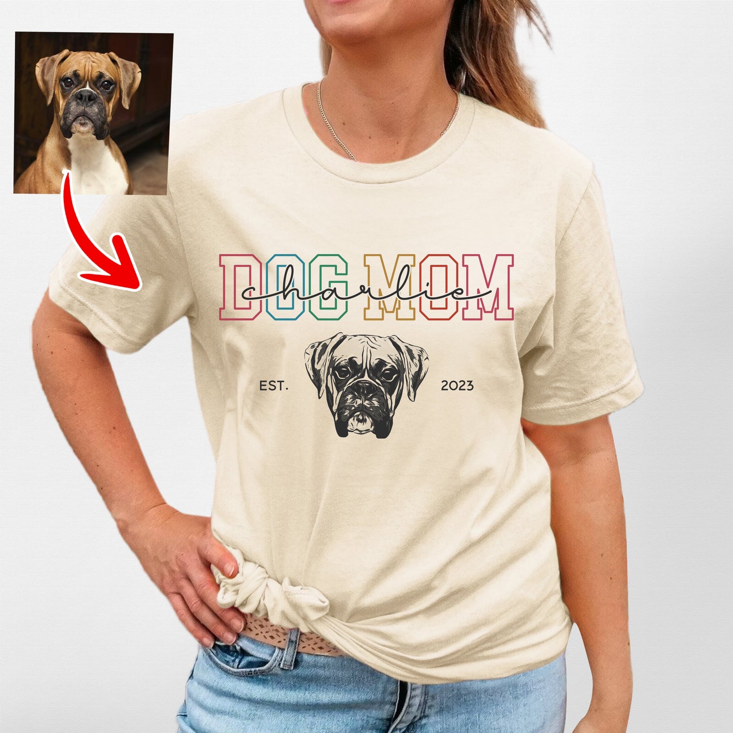 Custom Dogface Bella Canvas T-Shirt for Pet Lover, custom pet portrait gift for pet lovers (view 5)