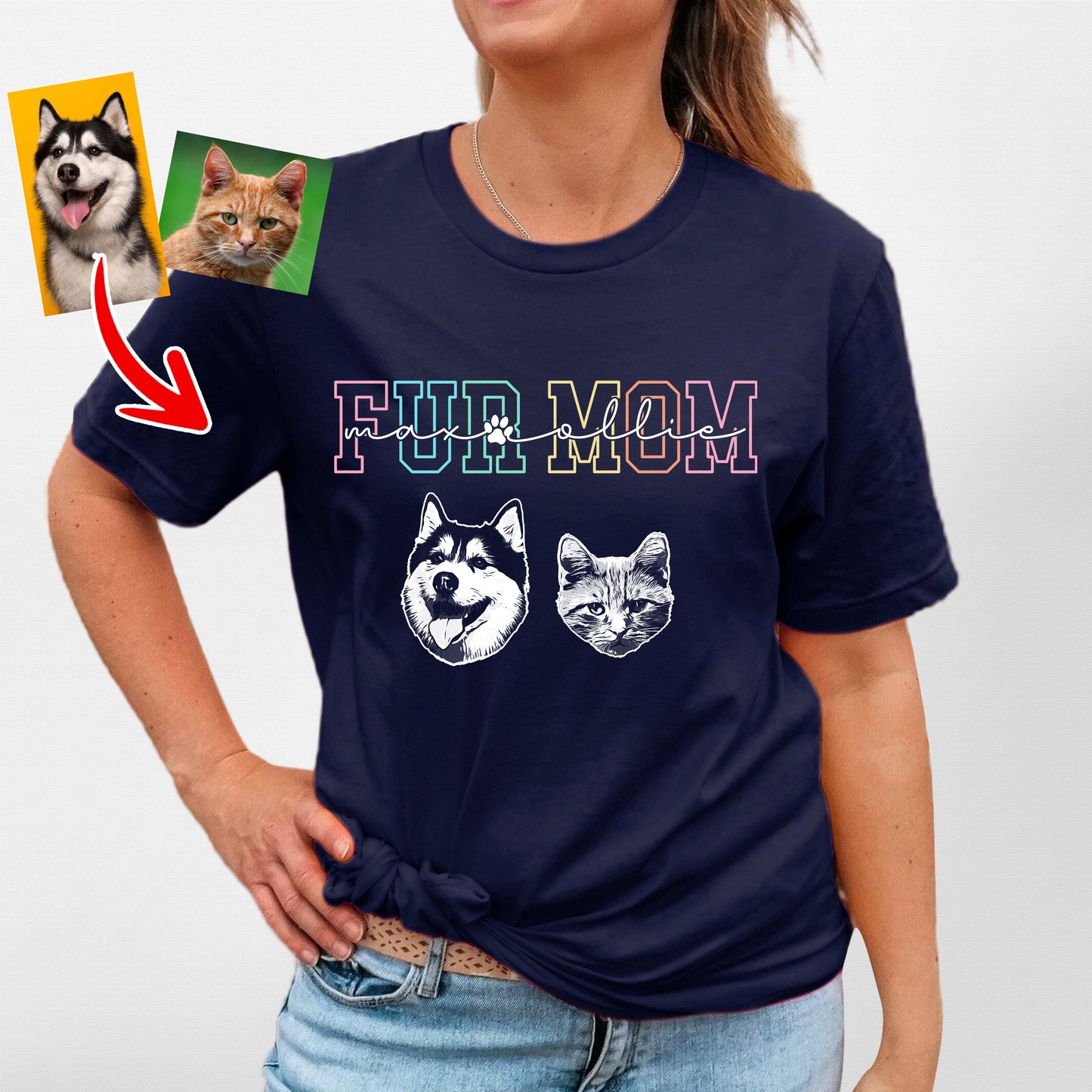 Custom Dogface Bella Canvas T-Shirt for Pet Lover, custom pet portrait gift for pet lovers (view 6)