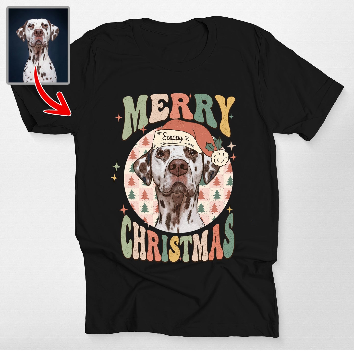 Custom Dogface Checkered Merry Christmas Bella, custom pet portrait gift for pet lovers