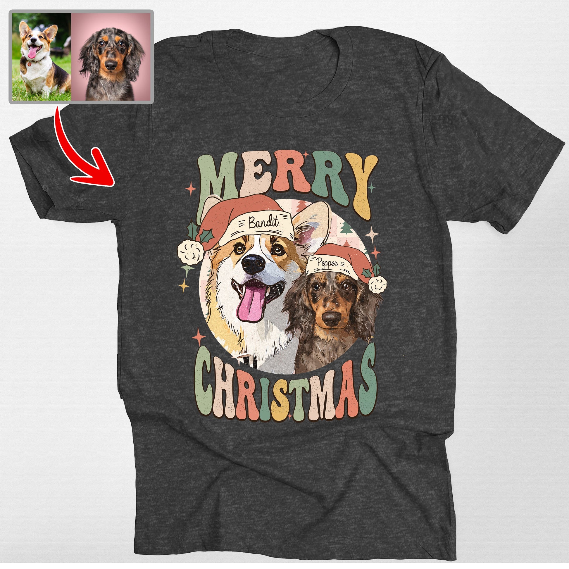 Custom Dogface Checkered Merry Christmas Bella, custom pet portrait gift for pet lovers (view 2)