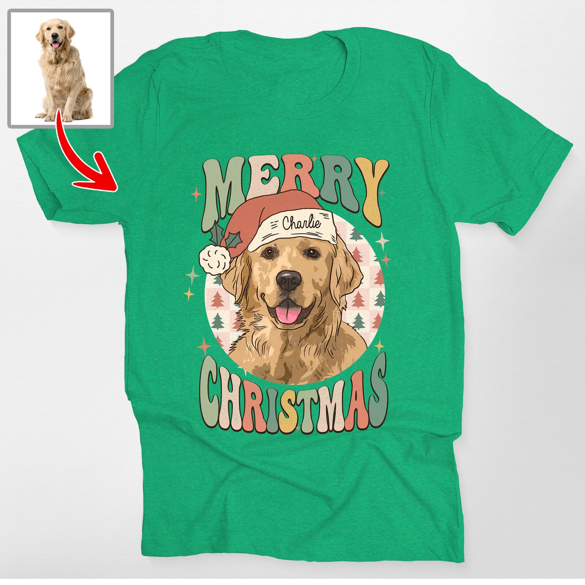 Custom Dogface Checkered Merry Christmas Bella, custom pet portrait gift for pet lovers (view 3)