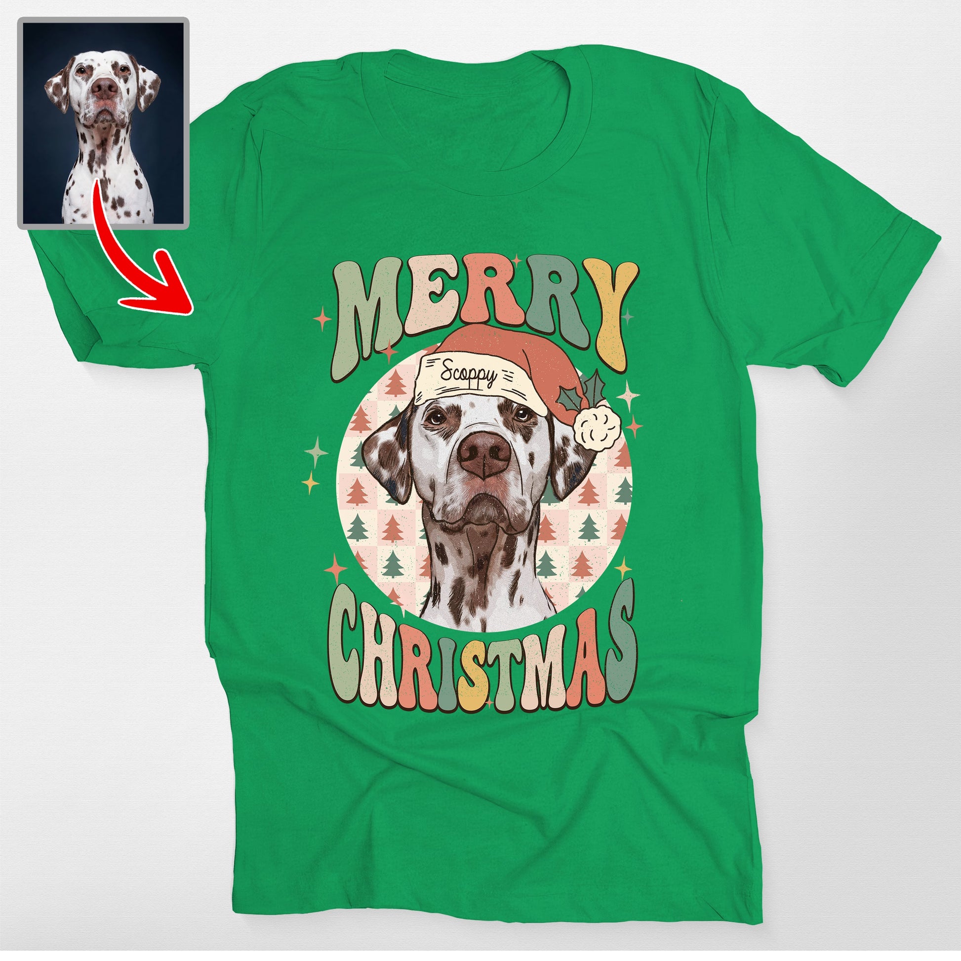 Custom Dogface Checkered Merry Christmas Bella, custom pet portrait gift for pet lovers (view 4)