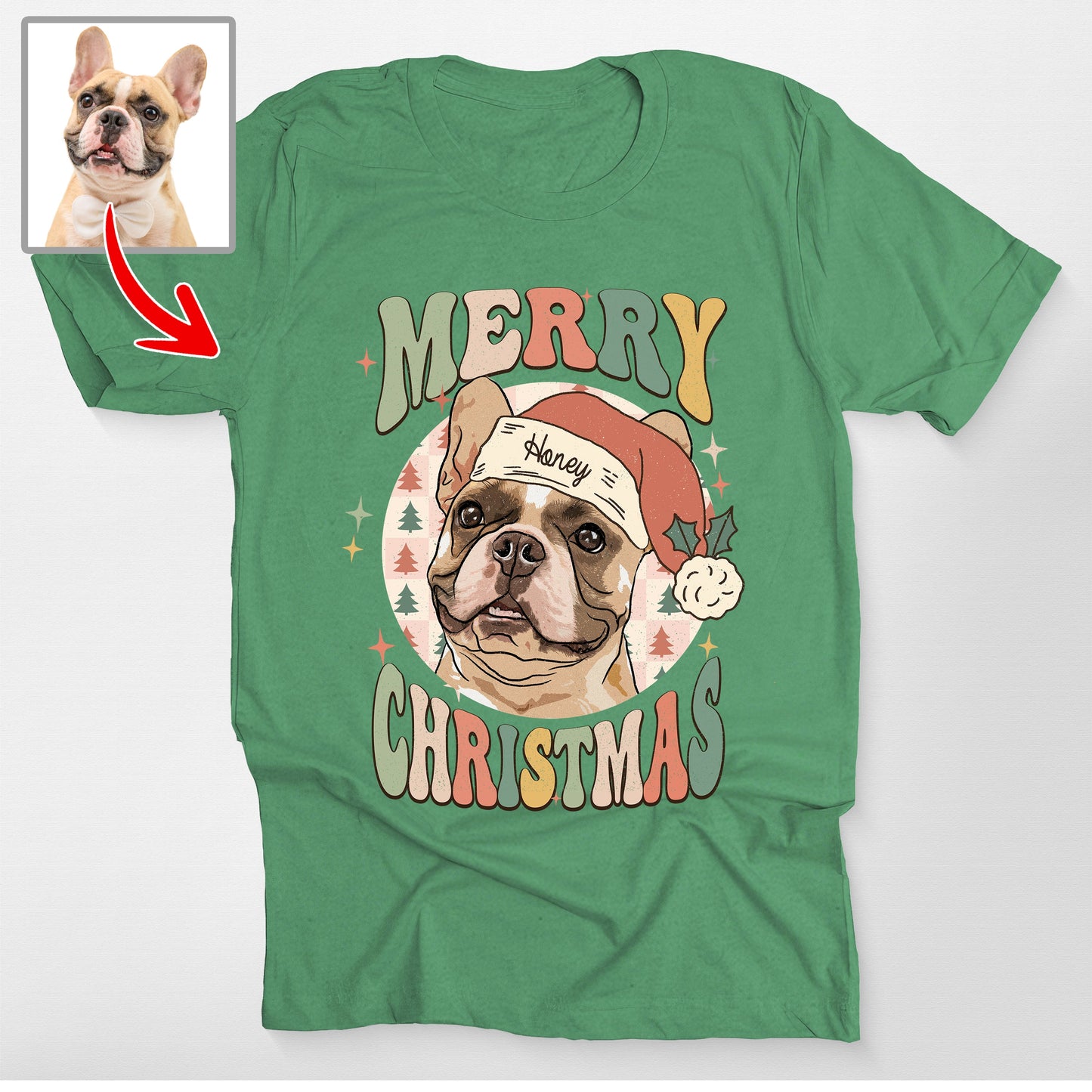 Custom Dogface Checkered Merry Christmas Bella, custom pet portrait gift for pet lovers (view 5)