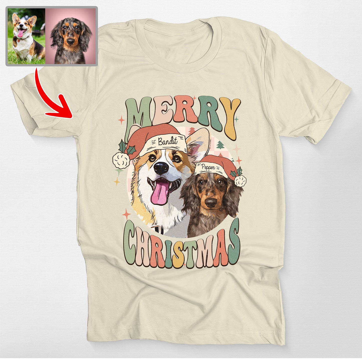 Custom Dogface Checkered Merry Christmas Bella, custom pet portrait gift for pet lovers (view 6)