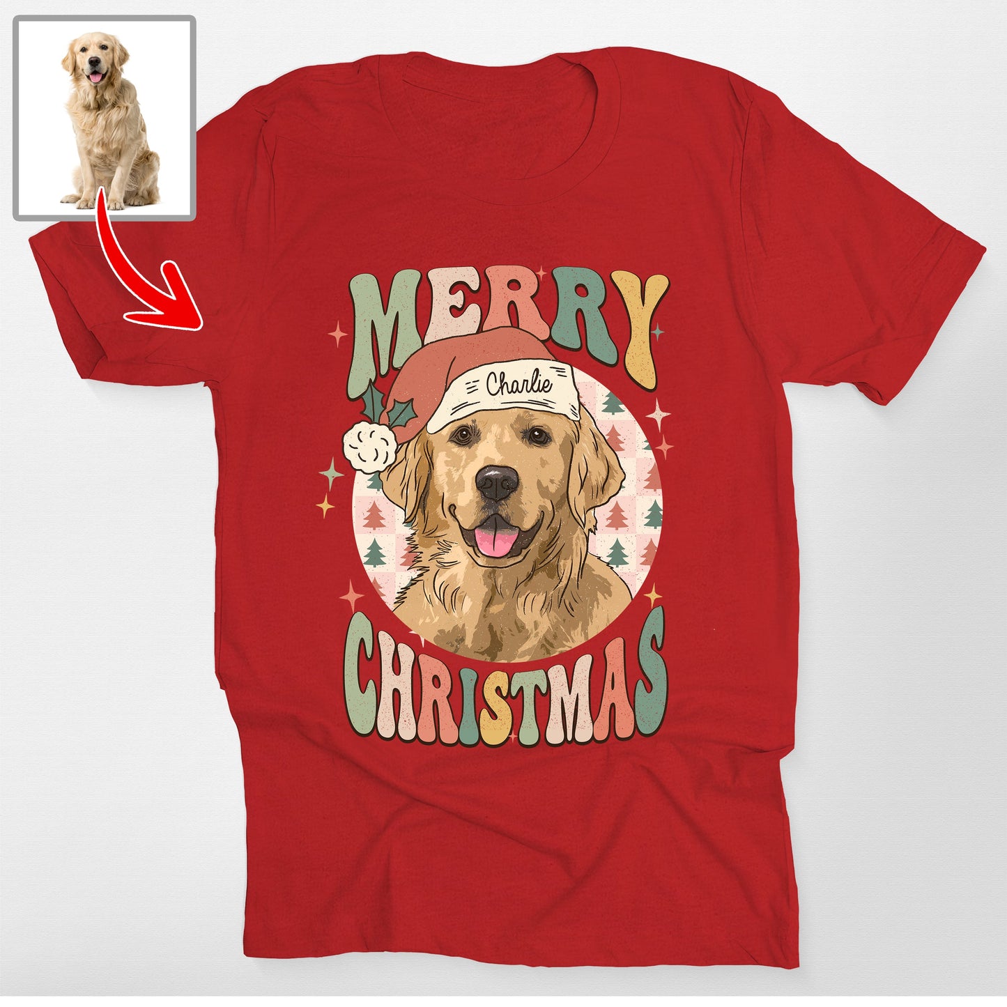 Custom Dogface Checkered Merry Christmas Bella, custom pet portrait gift for pet lovers (view 7)