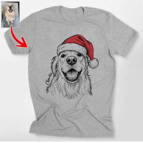 Custom Dogface Christmas Bella Canvas T-Shirt, custom pet portrait gift for pet lovers