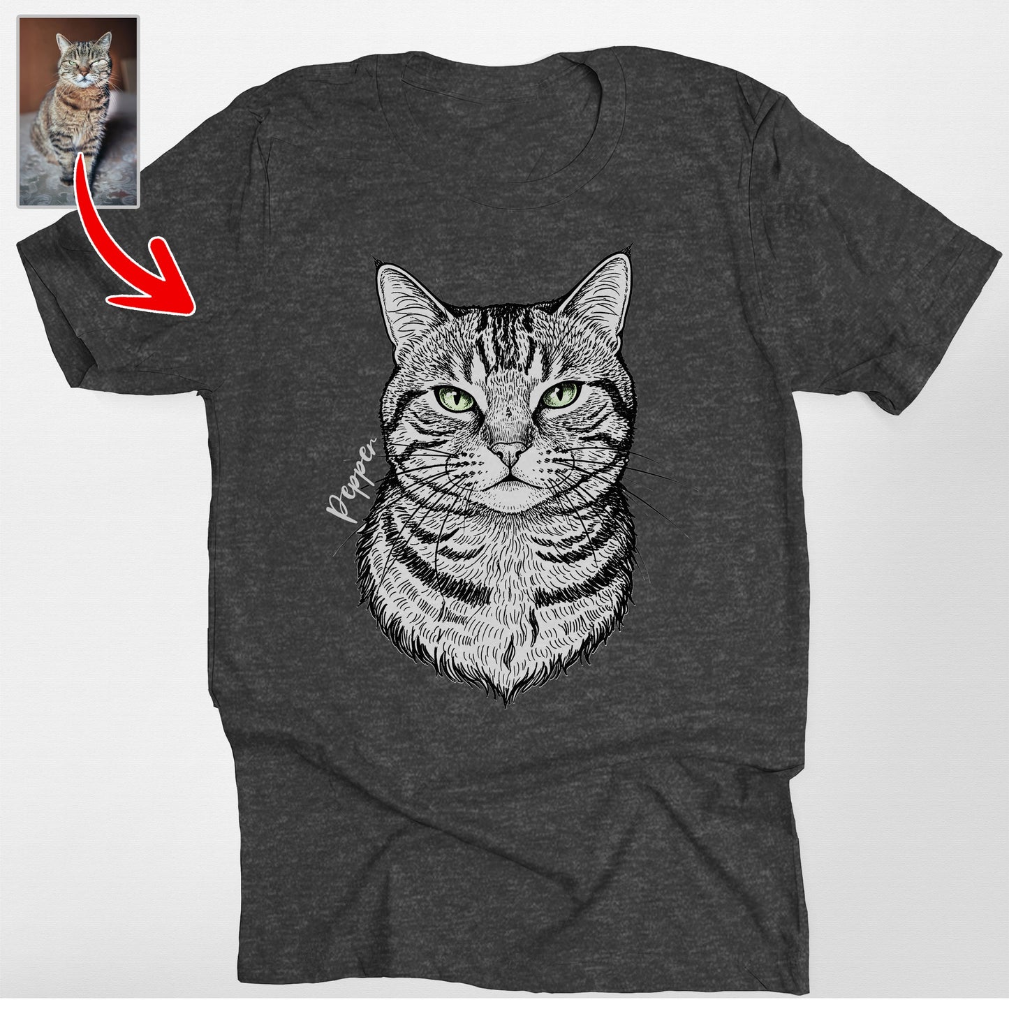 Custom Dogface Christmas Bella Canvas T-Shirt, custom pet portrait gift for pet lovers (view 2)