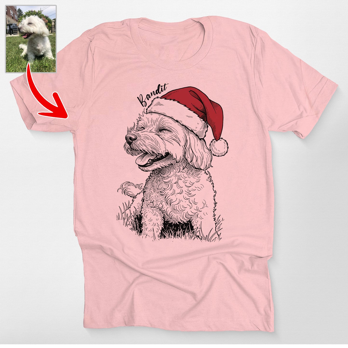 Custom Dogface Christmas Bella Canvas T-Shirt, custom pet portrait gift for pet lovers (view 5)