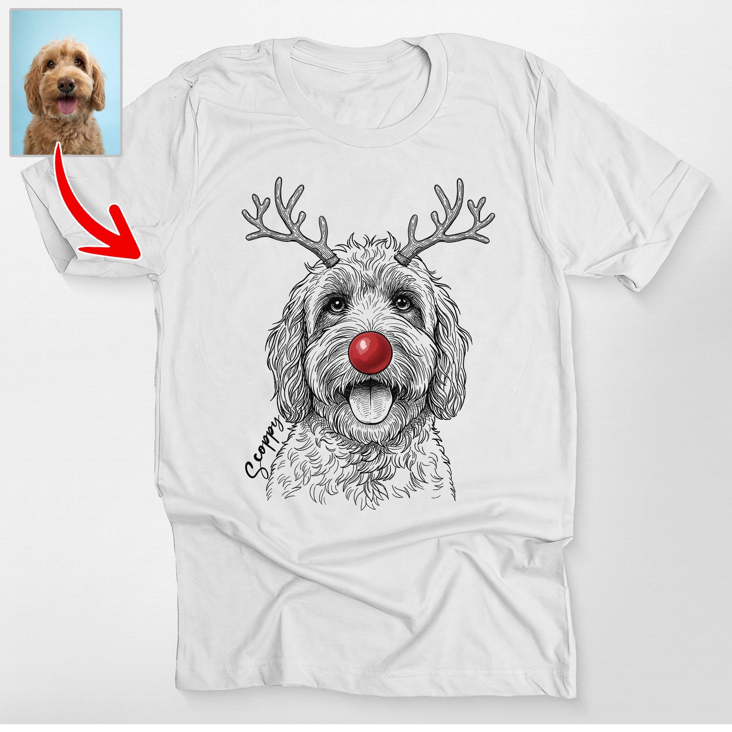 Custom Dogface Christmas Bella Canvas T-Shirt, custom pet portrait gift for pet lovers (view 7)