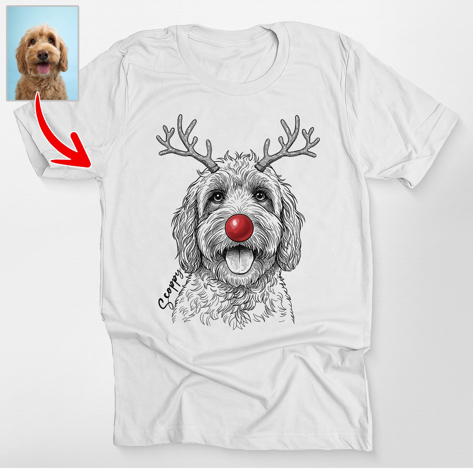 Custom Dogface Christmas Bella Canvas T-Shirt, custom pet portrait gift for pet lovers (view 7)