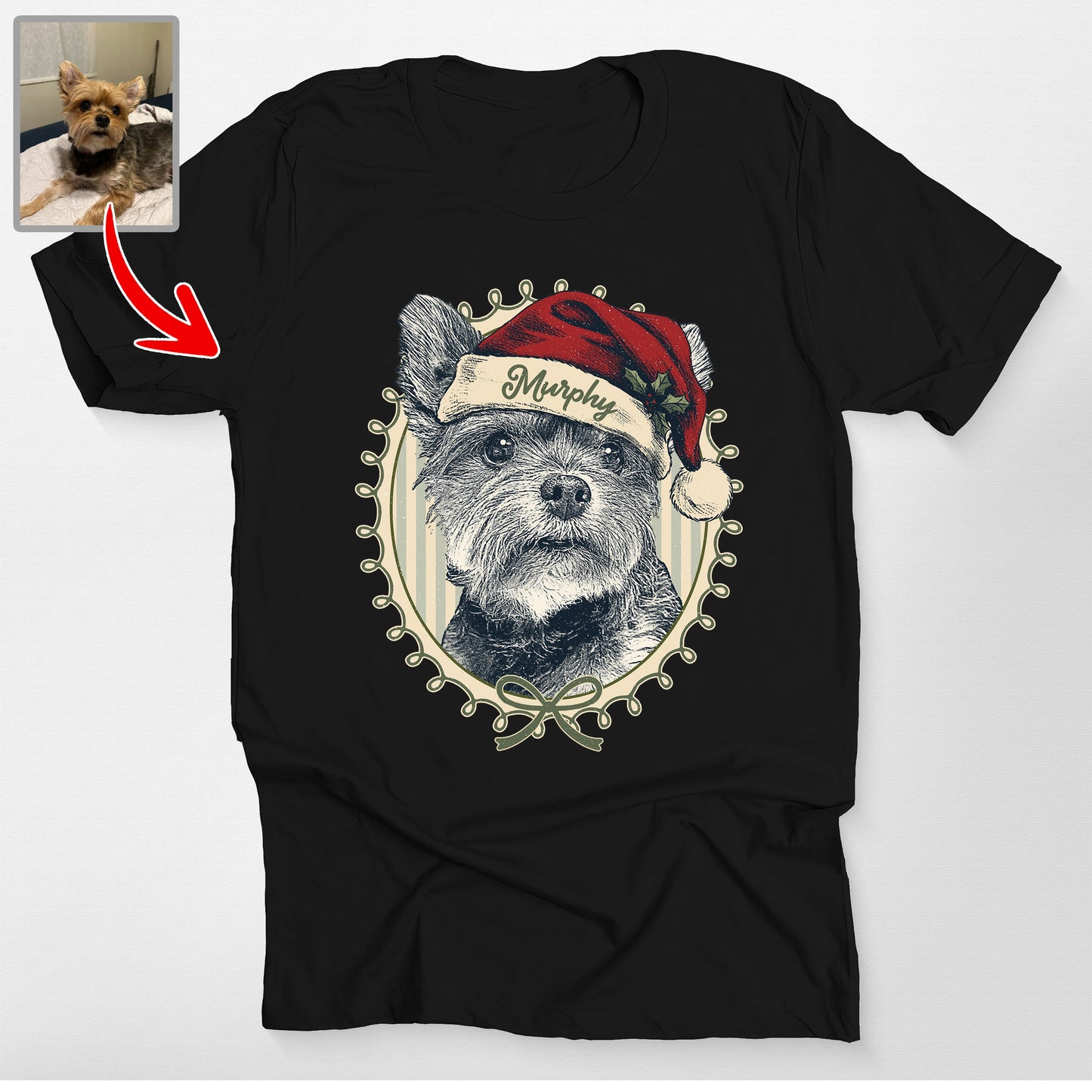 Custom Dogface Coquette Christmas Frame Bella, custom pet portrait gift for pet lovers