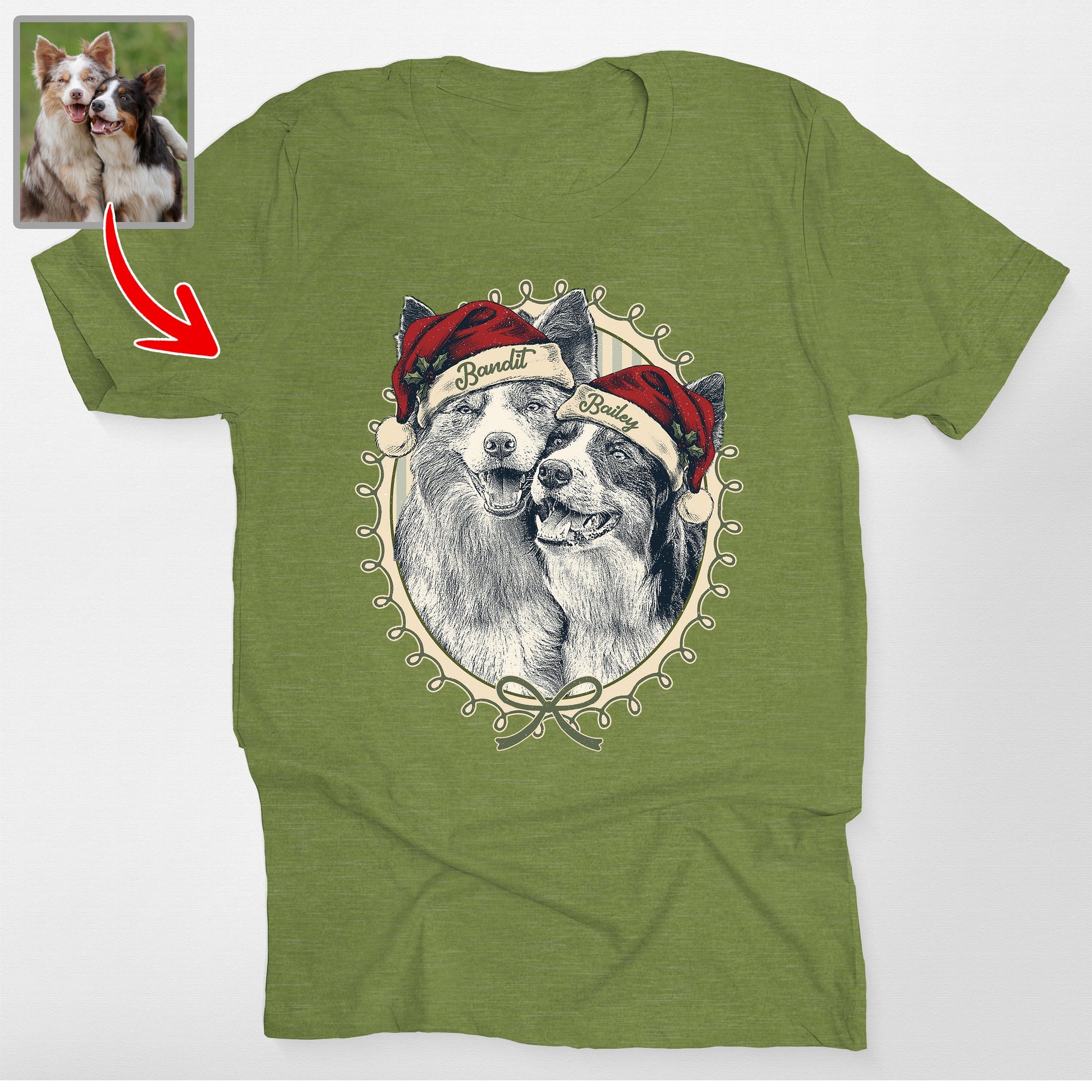 Custom Dogface Coquette Christmas Frame Bella, custom pet portrait gift for pet lovers (view 3)