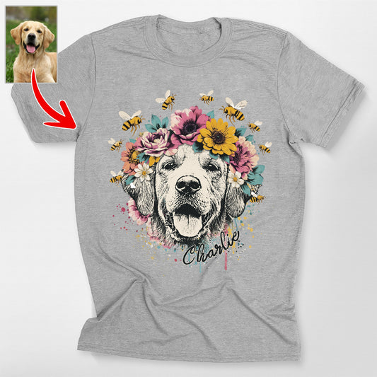 Custom Dogface Flowers Bella Canva T-Shirt, custom pet portrait gift for pet lovers